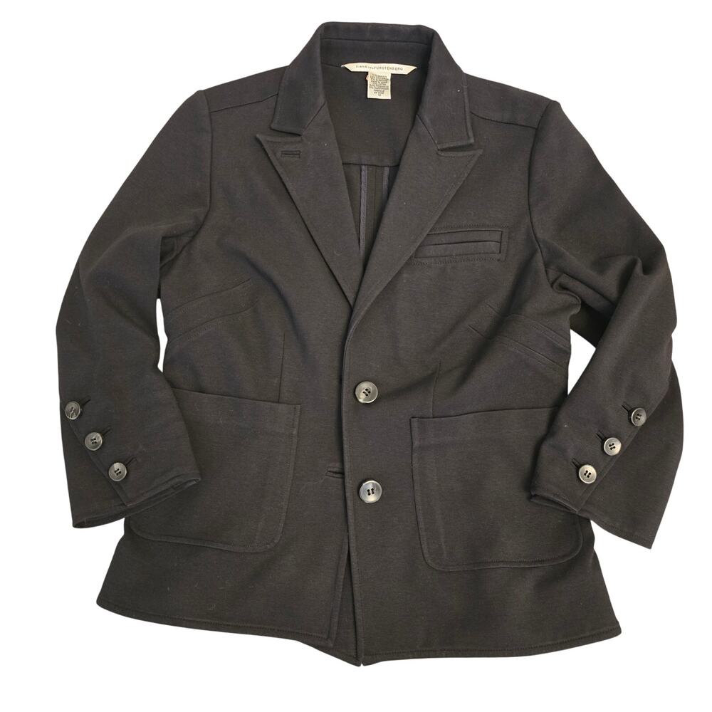Diane Von Furstenberg Black Blazer Jacket Womens 10 Stretch Cotton DVF